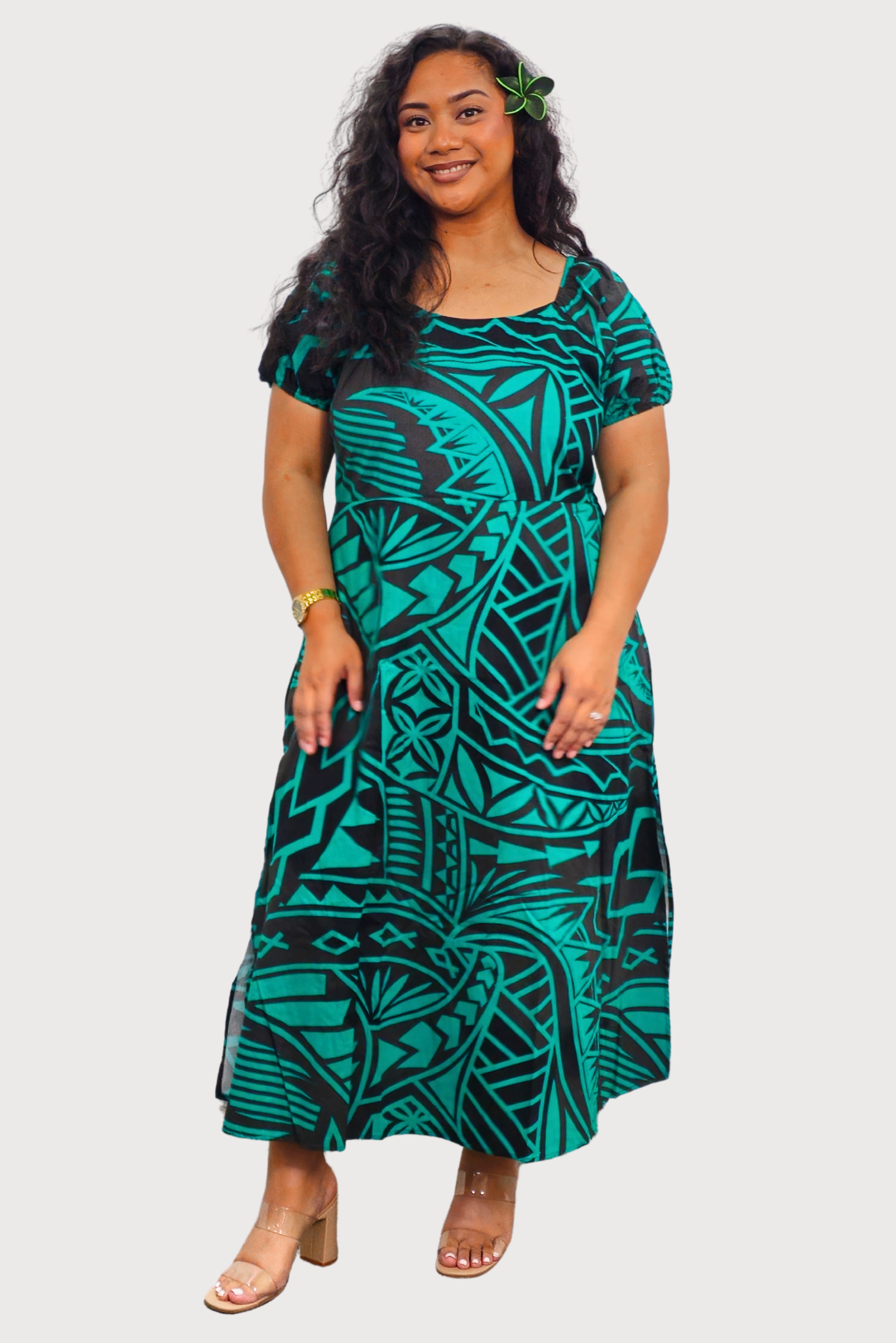 DESSICA DRESS - GREEN & BLACK HIGHWAIST DRESS
