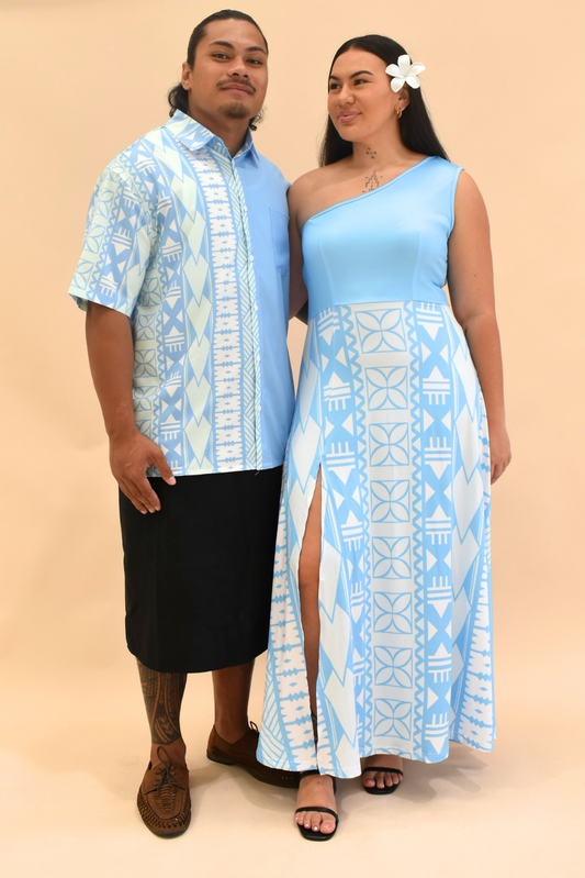 (PRE-ORDER) KALEI COLLARED BUTTON UP SHIRT - BLUE & WHITE