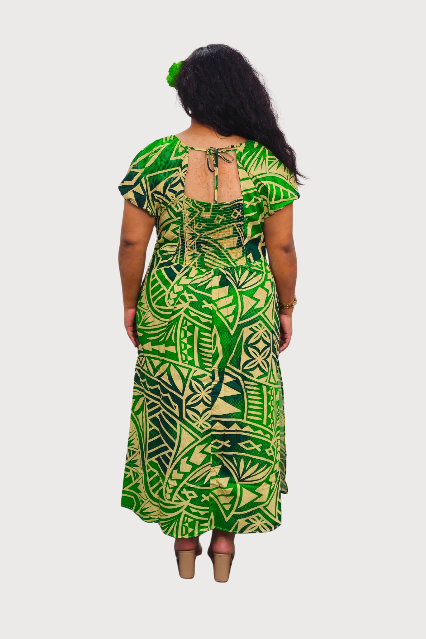 IOLANA DRESS - GREEN & TAN HIGHWAIST DRESS