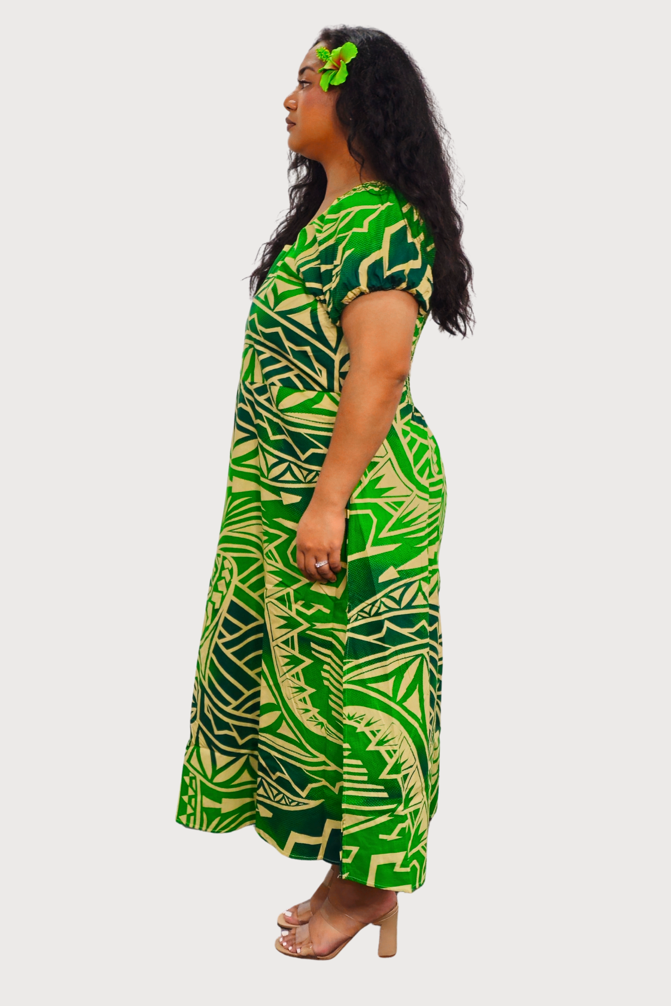IOLANA DRESS - GREEN & TAN HIGHWAIST DRESS