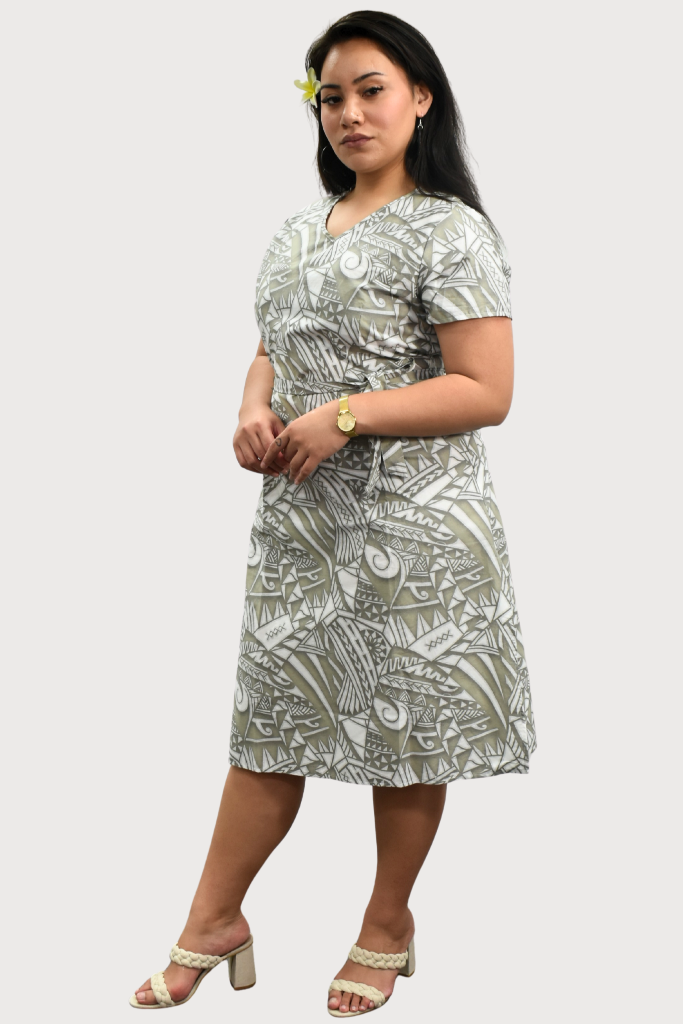 MARIAH DRESS - MIDI DRESS - GREY & WHITE