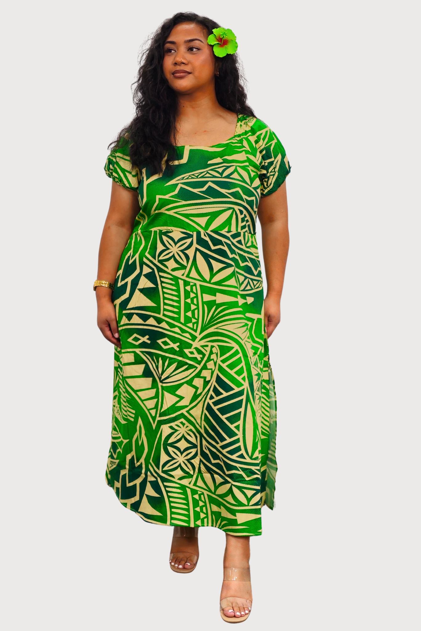 IOLANA DRESS - GREEN & TAN HIGHWAIST DRESS