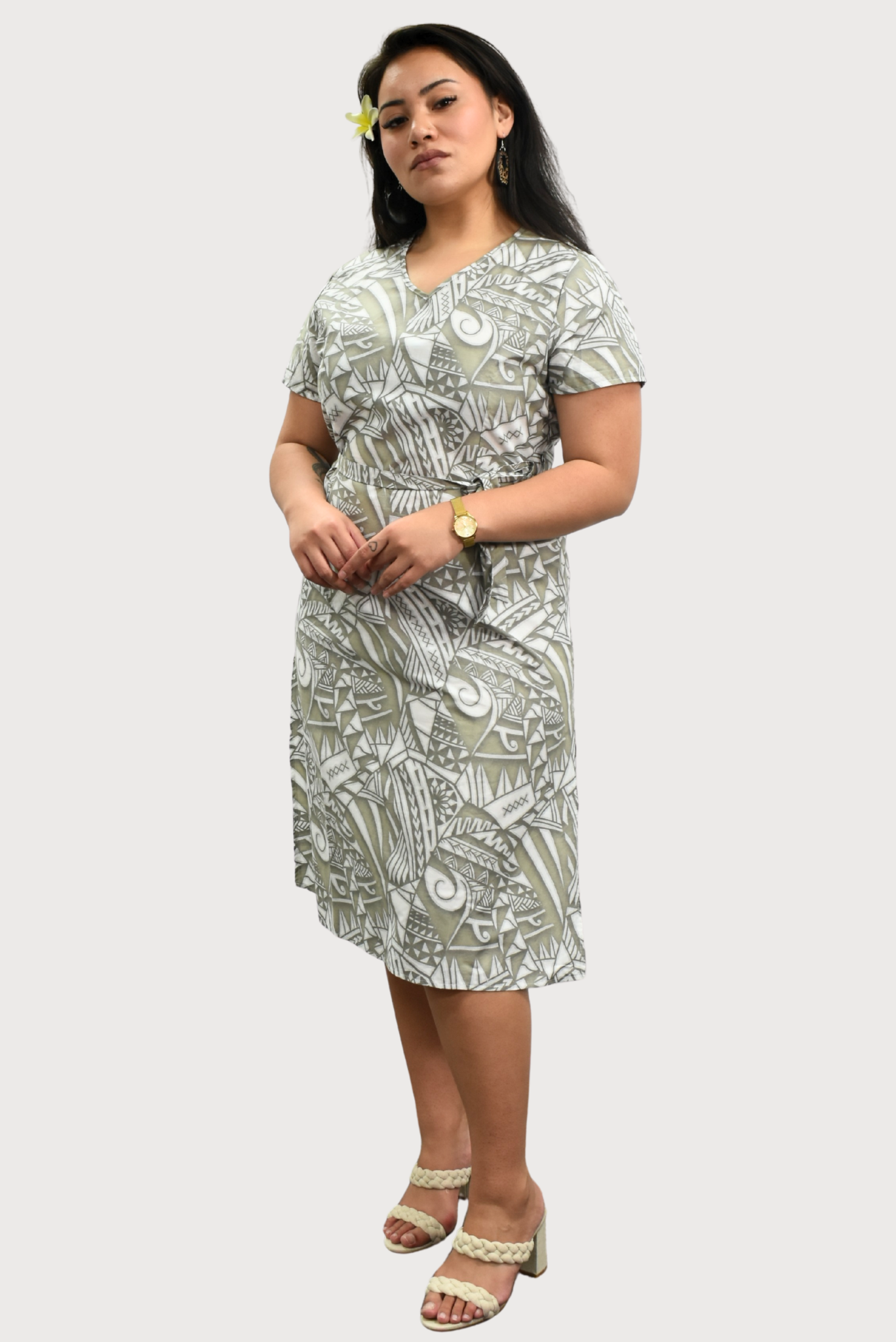 MARIAH DRESS - MIDI DRESS - GREY & WHITE