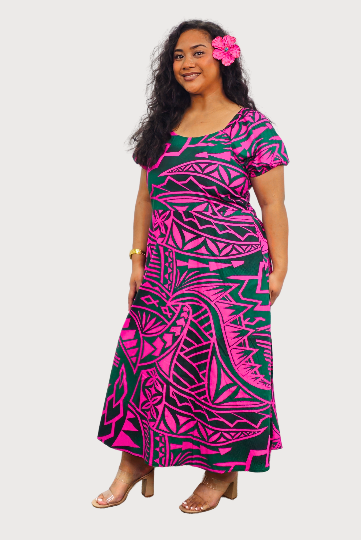 MANUSINA DRESS - PINK & GREEN HIGHWAIST DRESS