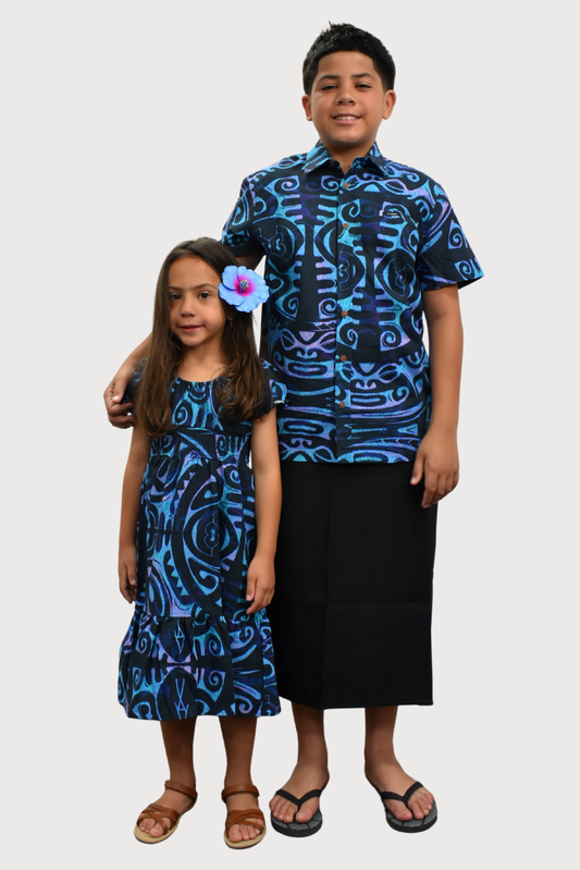 LEILANI GIRLS DRESS - FLOWY DRESS - BLUE & BLACK