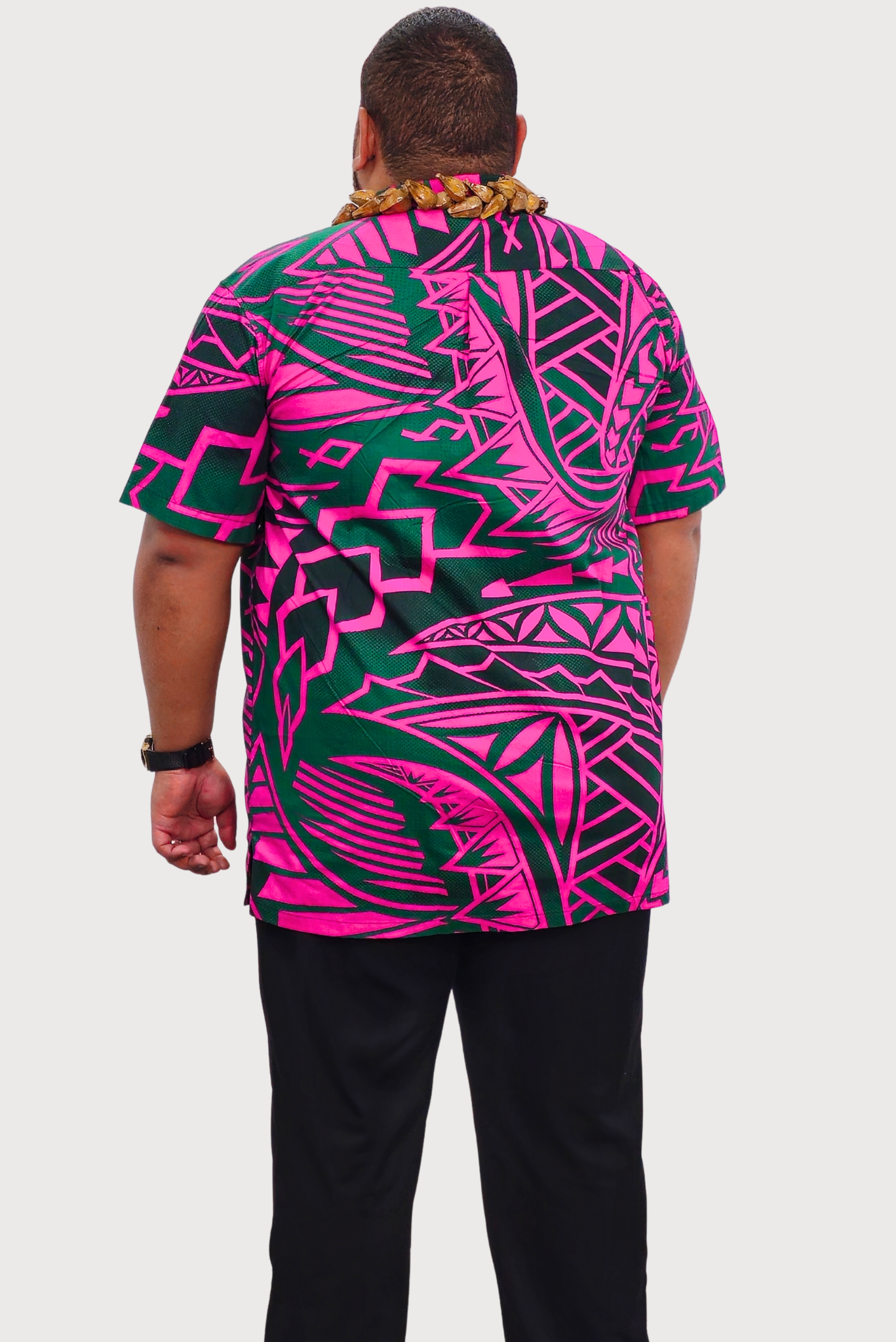 MAUI SHIRT - COLLARED BUTTON UP - PINK & GREEN