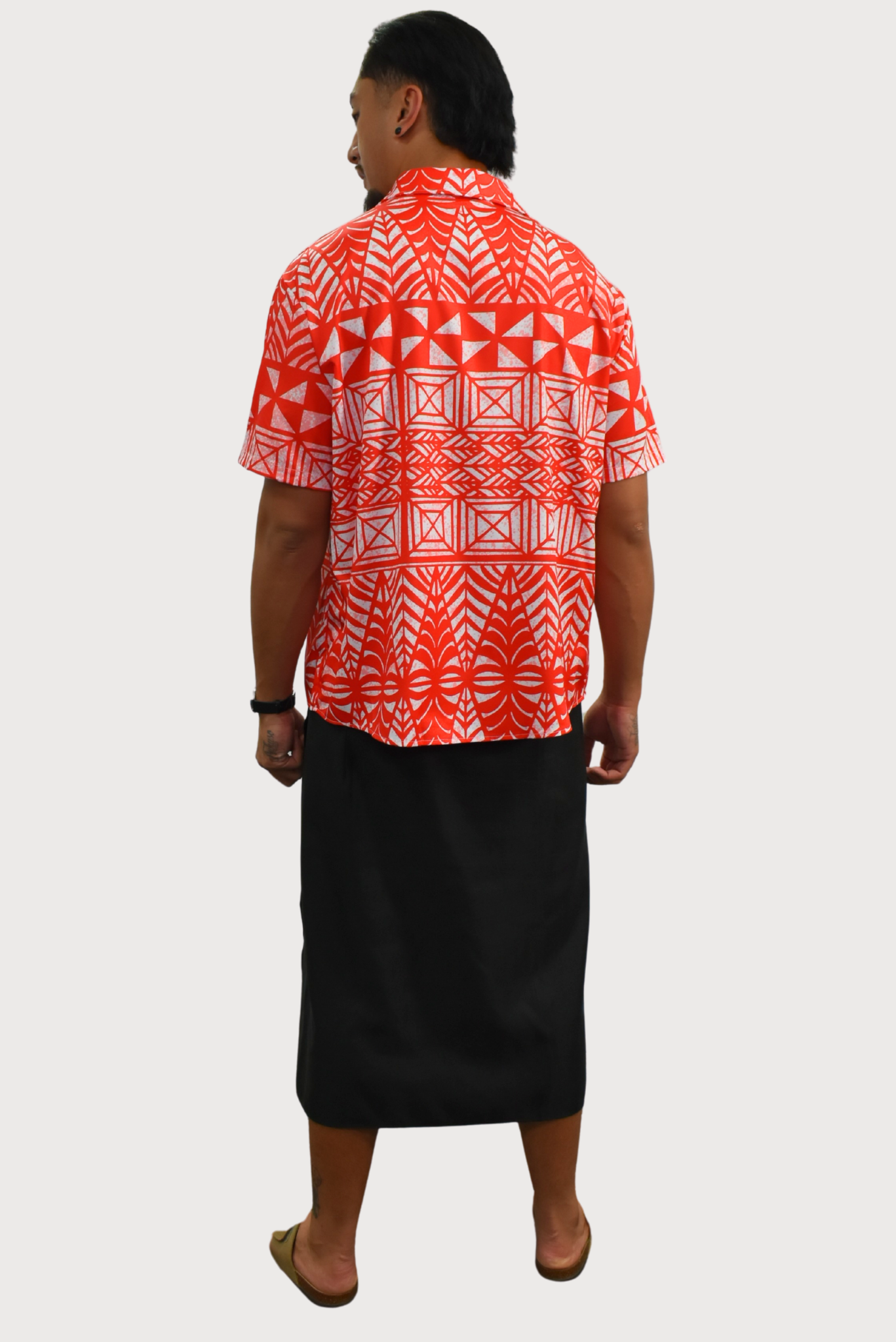 TUATUA SHIRT - COLLARED BUTTON UP - RED & WHITE