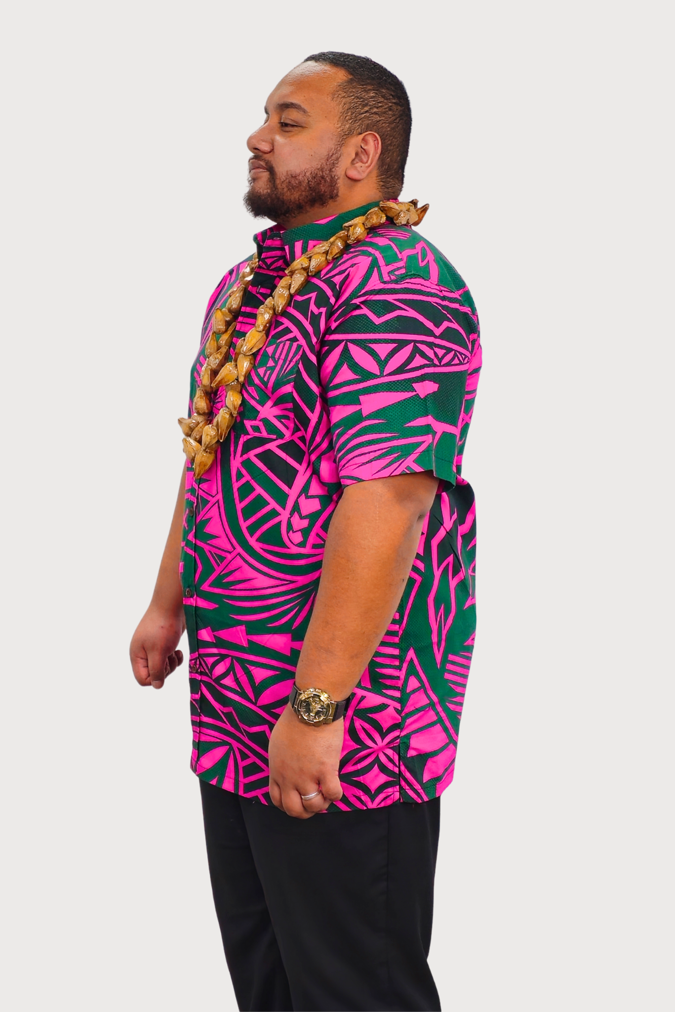 MAUI SHIRT - COLLARED BUTTON UP - PINK & GREEN