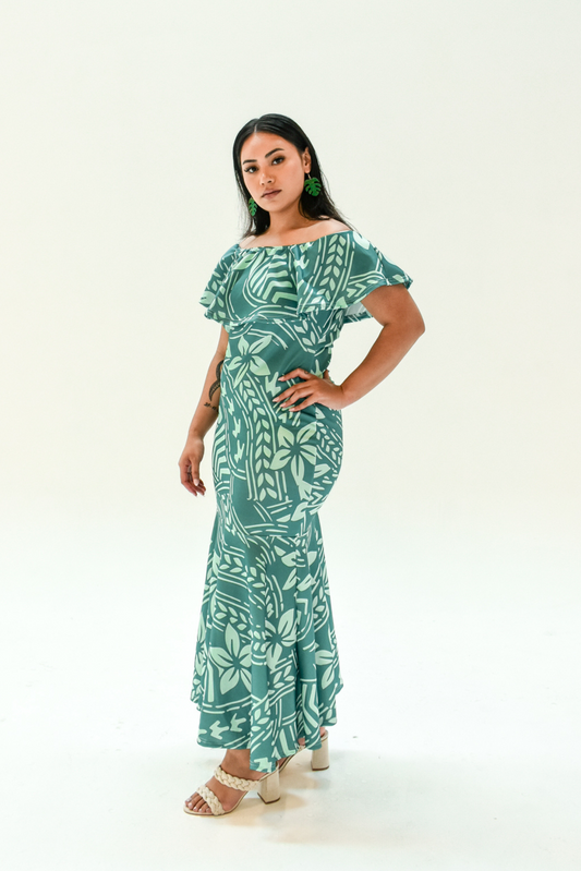 SILIVIA DRESS - OFF SHOULDER FRILL MAXI DRESS