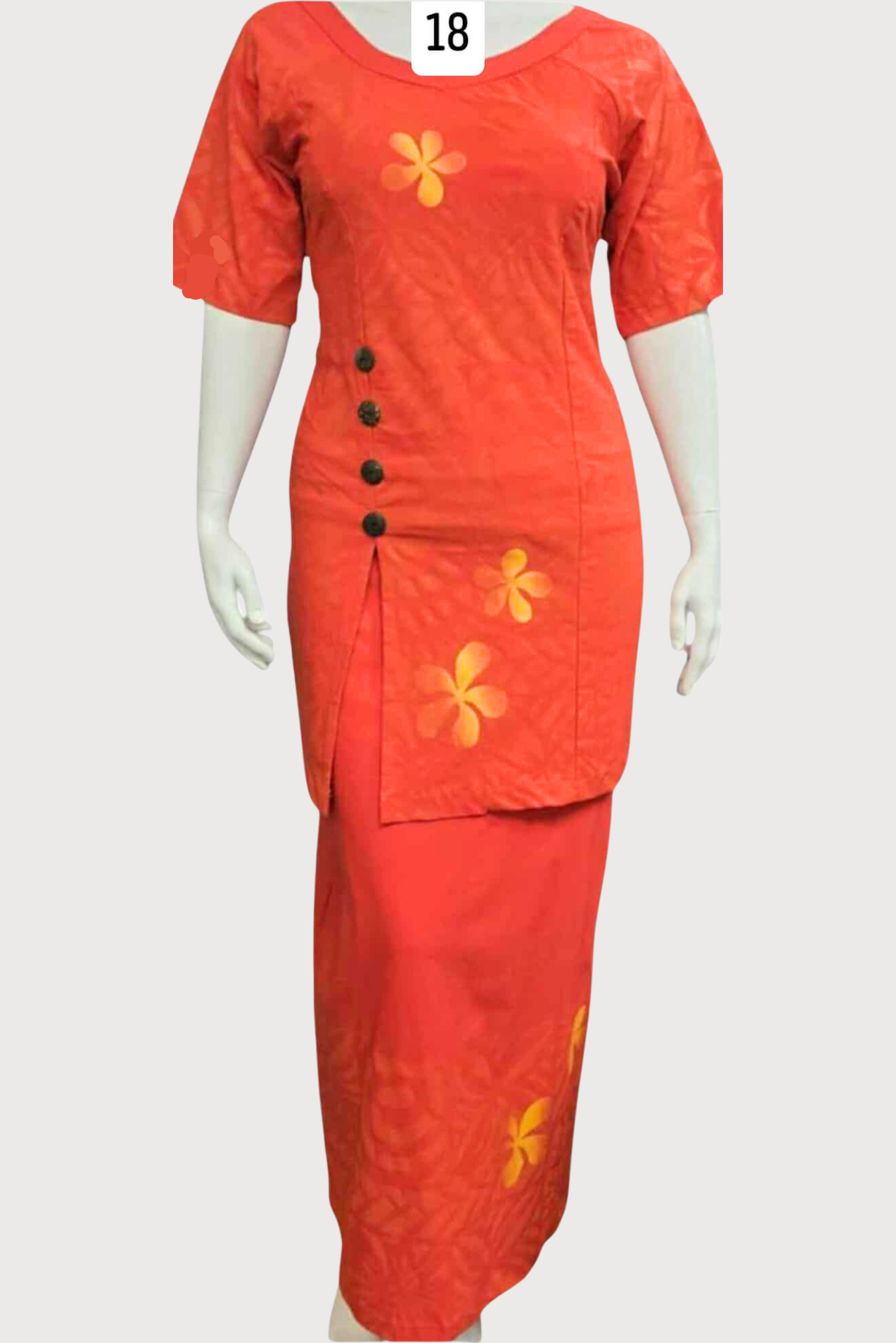 ORANGE & YELLOW FLORAL PULETASI - SIZE 18