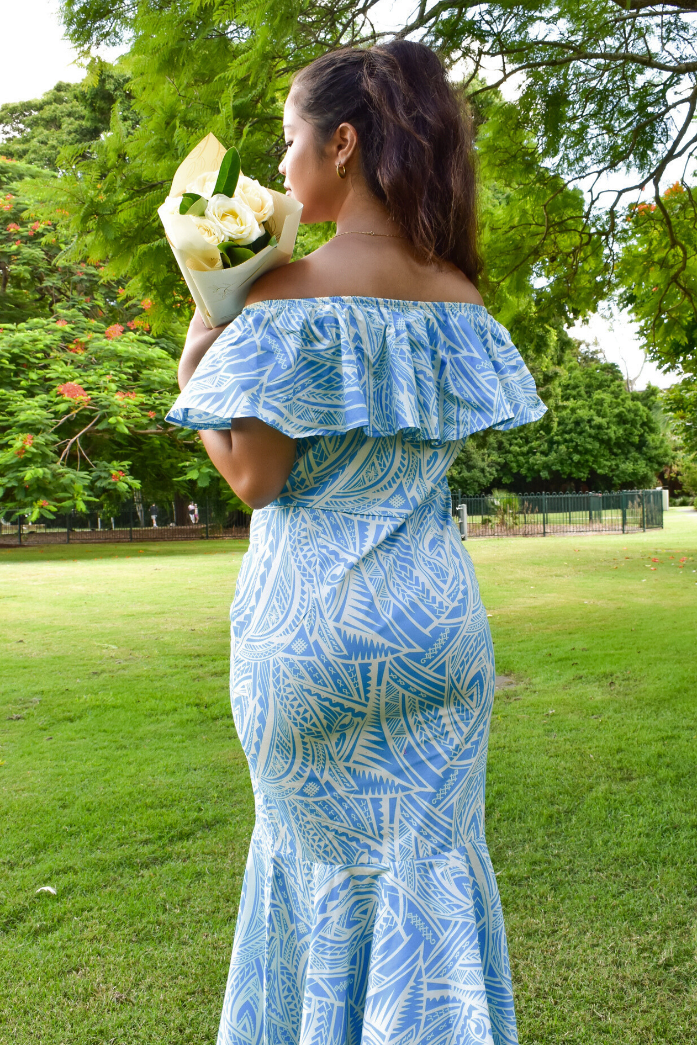 LEIA DRESS - OFF SHOULDER FRILL MAXI DRESS - LIGHT BLUE