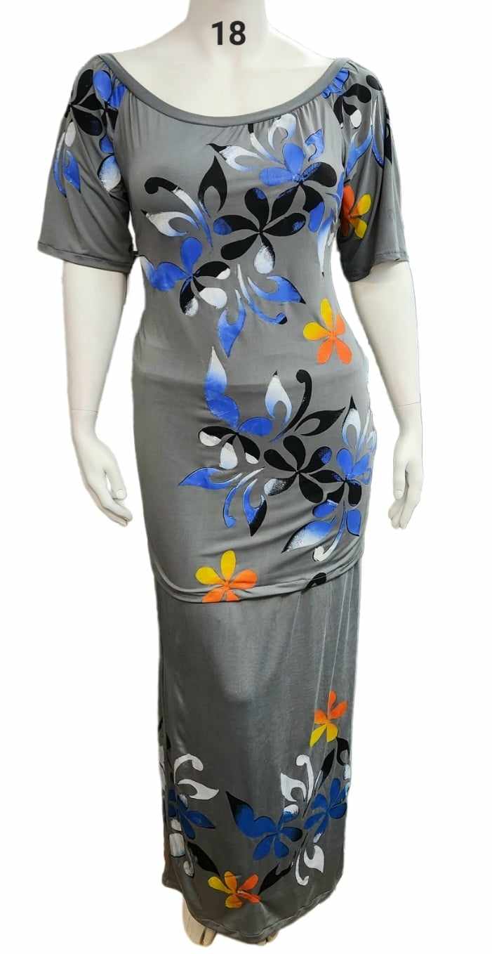 GREY & BLUE FLORAL ISLAND PULETASI - SIZE 18
