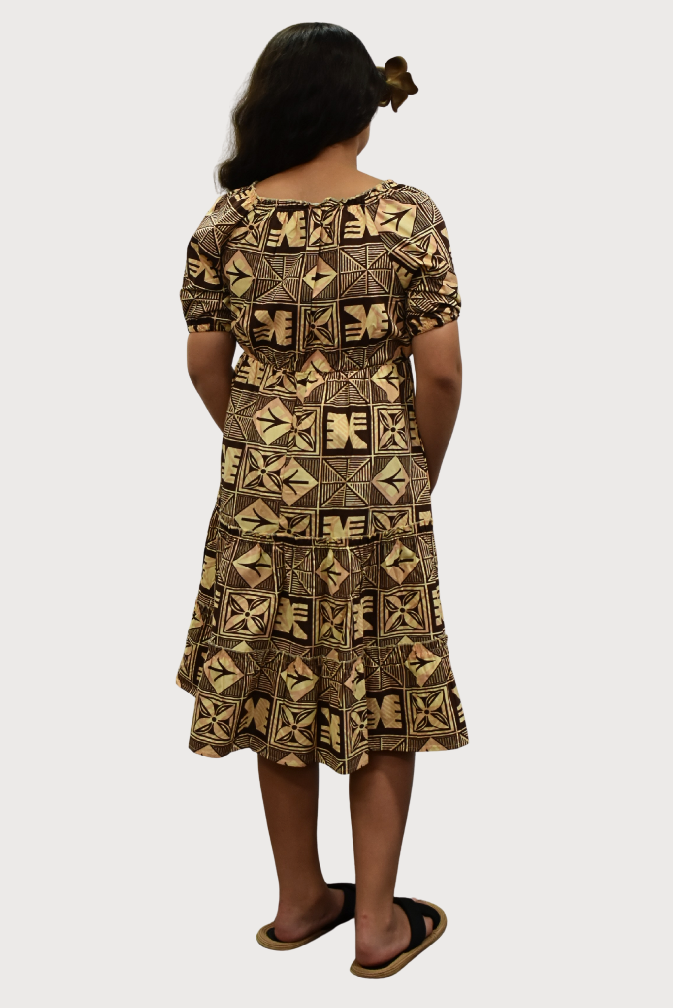 ELENA GIRLS DRESS - FLOWY DRESS - BEIGE & BROWN