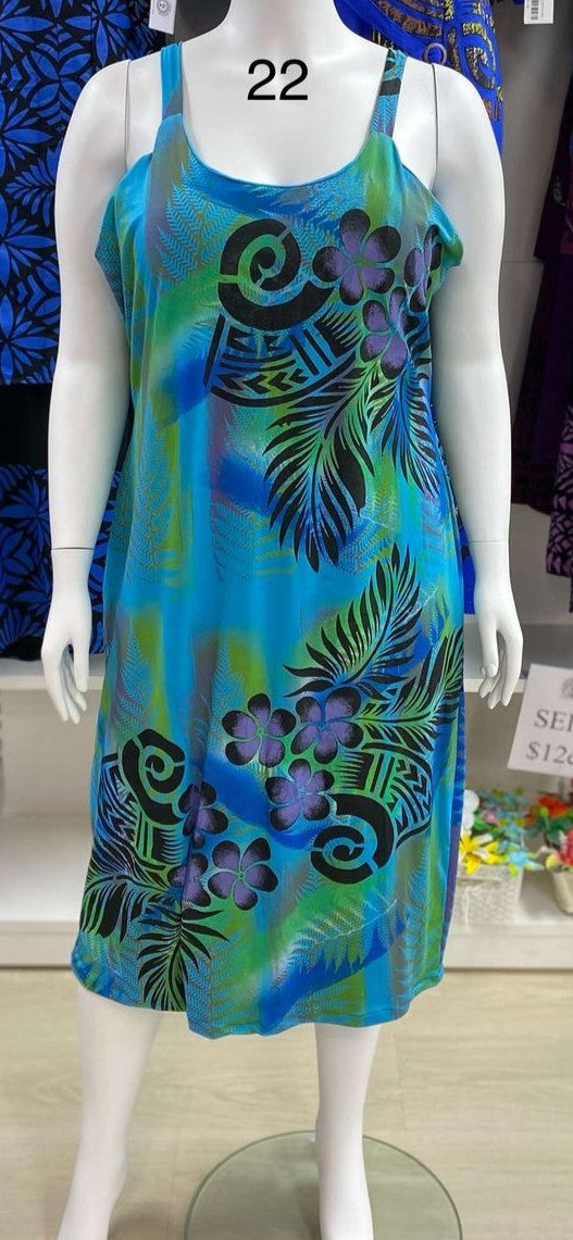BLUE TRIBAL ISLAND DRESS NO SLEEVE - SIZE 22