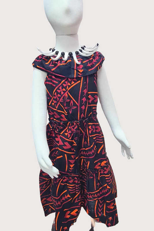 DIANA GIRLS DRESS - FLOWY DRESS - BLACK & ORANGE