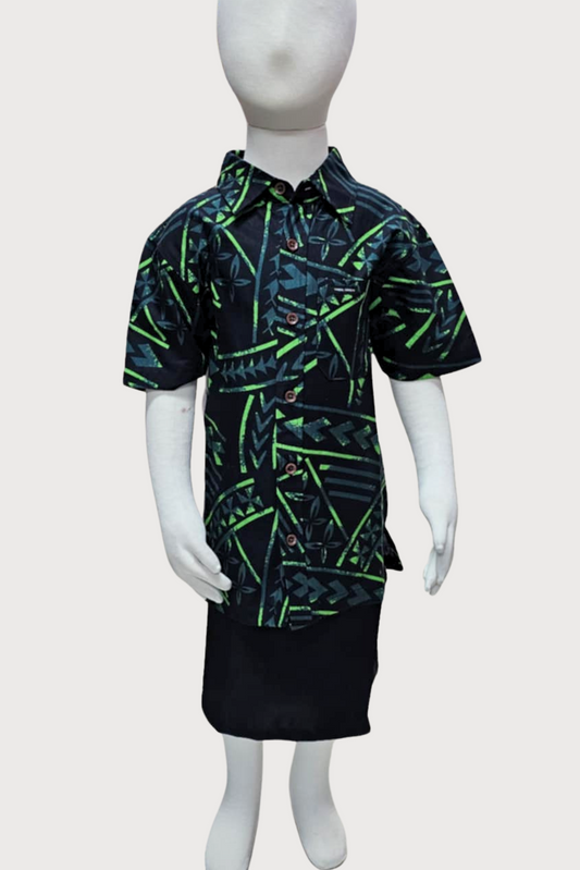 DANIEL BOYS SHIRT - COLLARED SHIRT - BLACK & GREEN