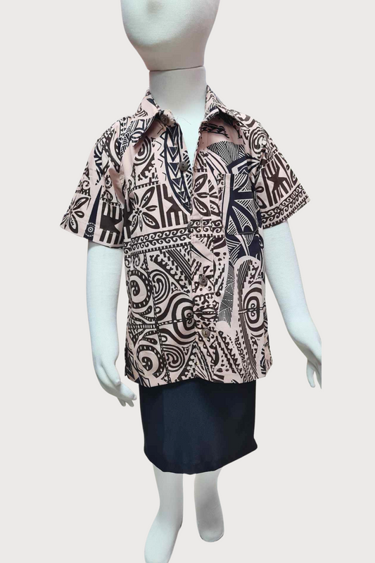 SETH BOYS SHIRT - COLLARED SHIRT - TAN & BLACK