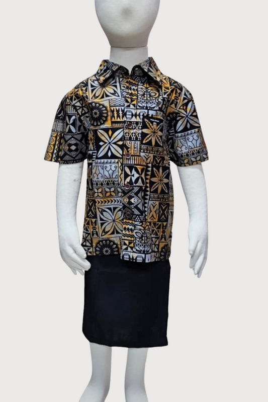 MARCUS BOYS SHIRT - COLLARED SHIRT - GOLD, GREY & BLACK