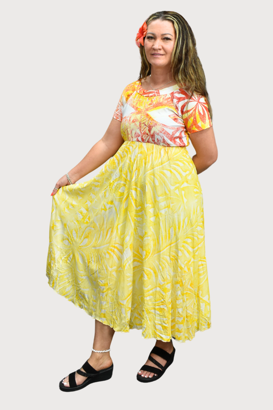 YELLOW & ORANGE HIGH WAISTED DRESS - SIZE