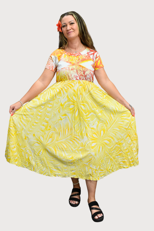YELLOW & ORANGE HIGH WAISTED DRESS - SIZE