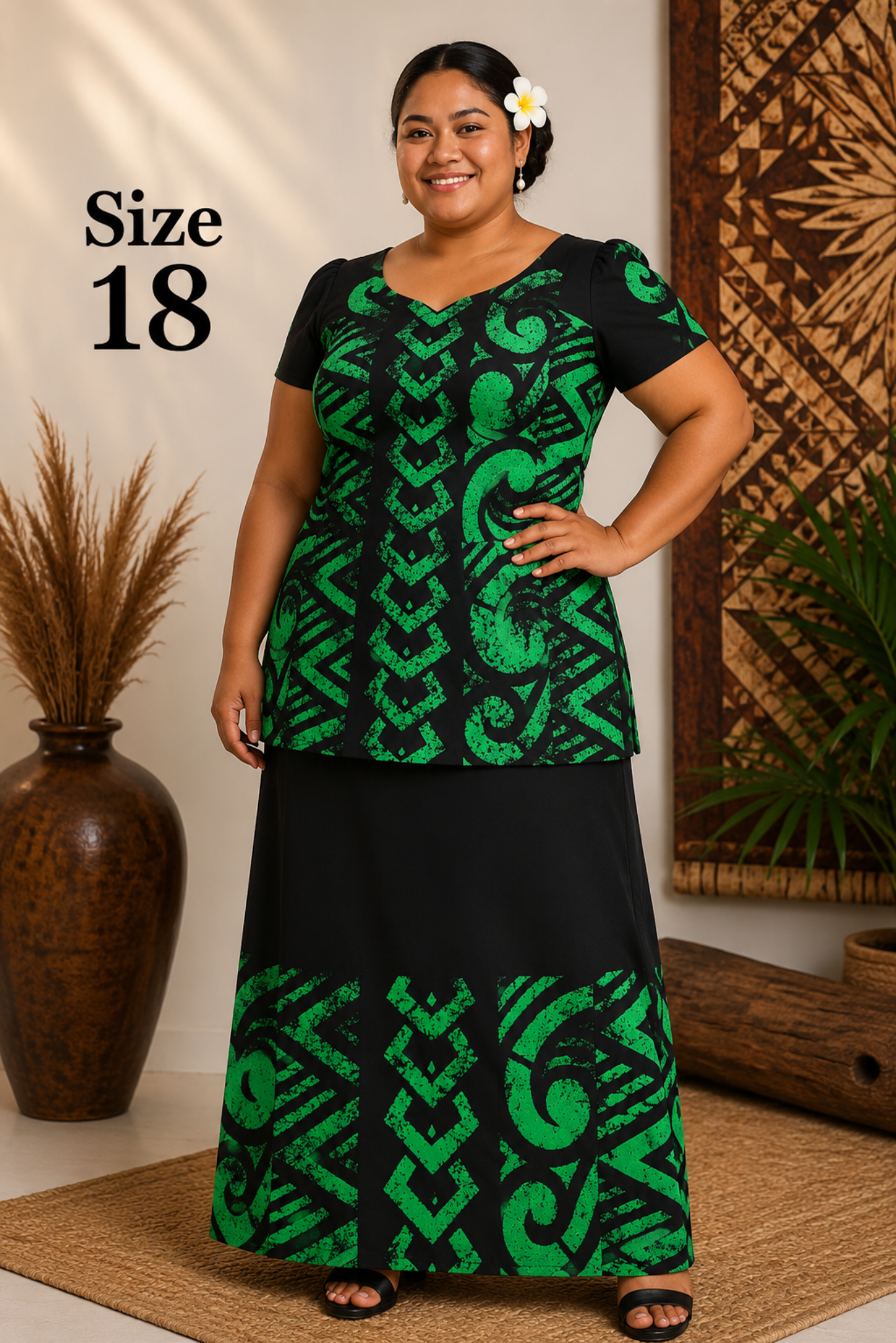 BLACK & GREEN PULETASI SIZE 18