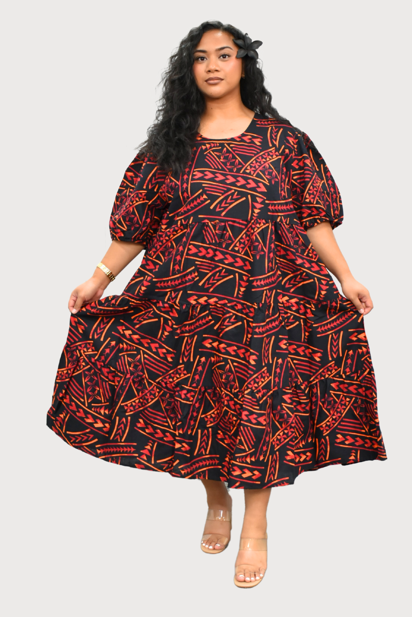 DIANA DRESS - HIGH WAIST DRESS - BLACK & ORANGE