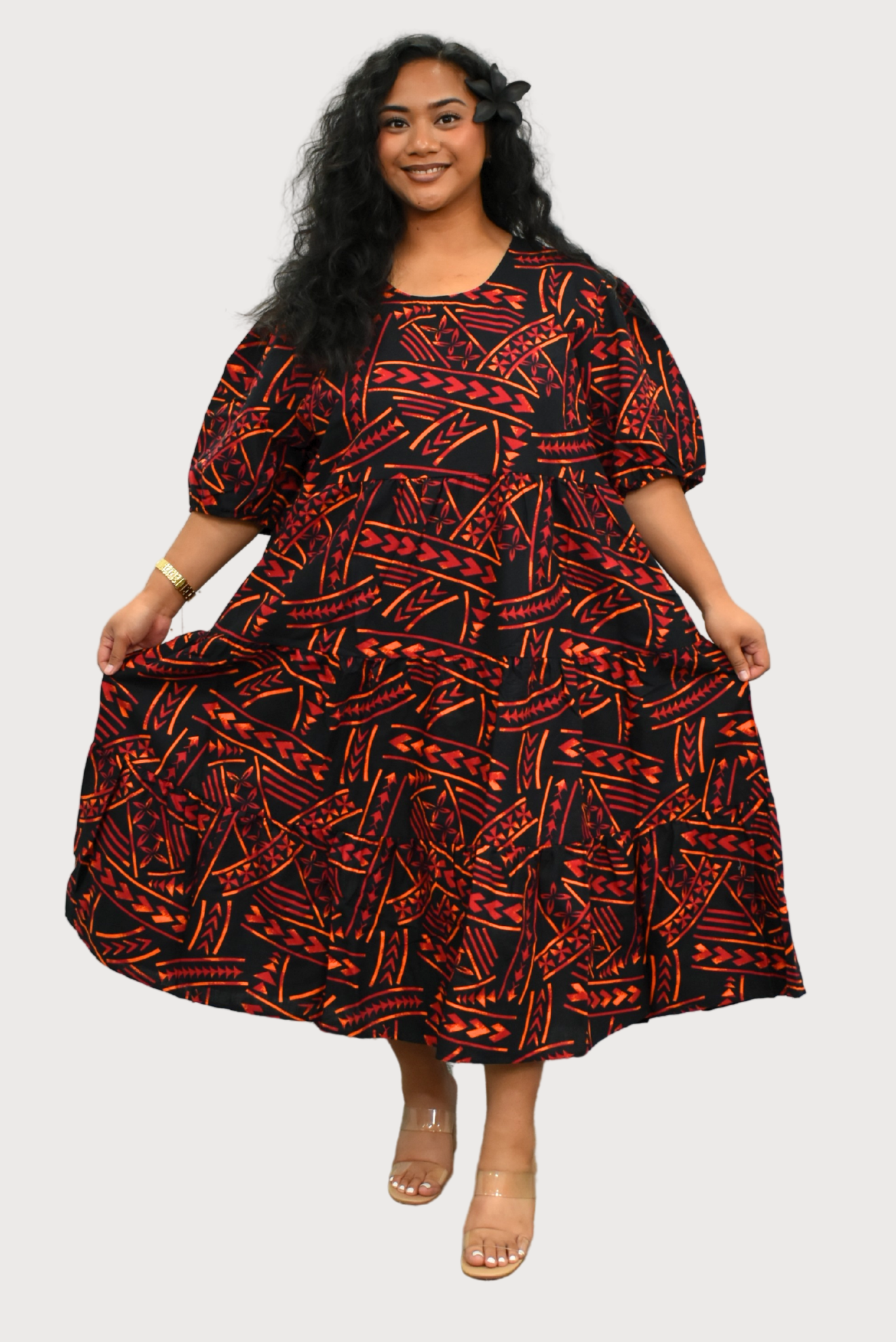 DIANA DRESS - HIGH WAIST DRESS - BLACK & ORANGE