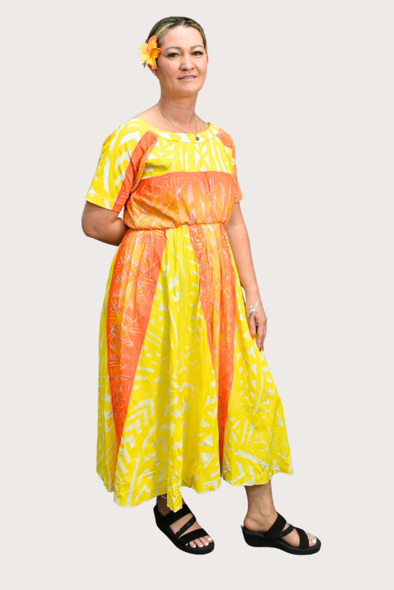 YELLOW & ORANGE HIGH WAISTED DRESS - SIZE