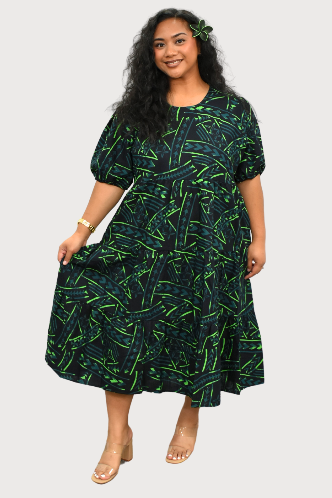 DIANA DRESS - HIGH WAIST DRESS - BLACK & GREEN Penina's Island Boutique DIANA DRESS - HIGH WAIST DRESS - BLACK & GREEN Penina's Island Boutique