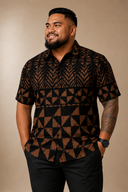 (PRE-ORDER) MENS COLLARED SHIRT - BROWN & BLACK