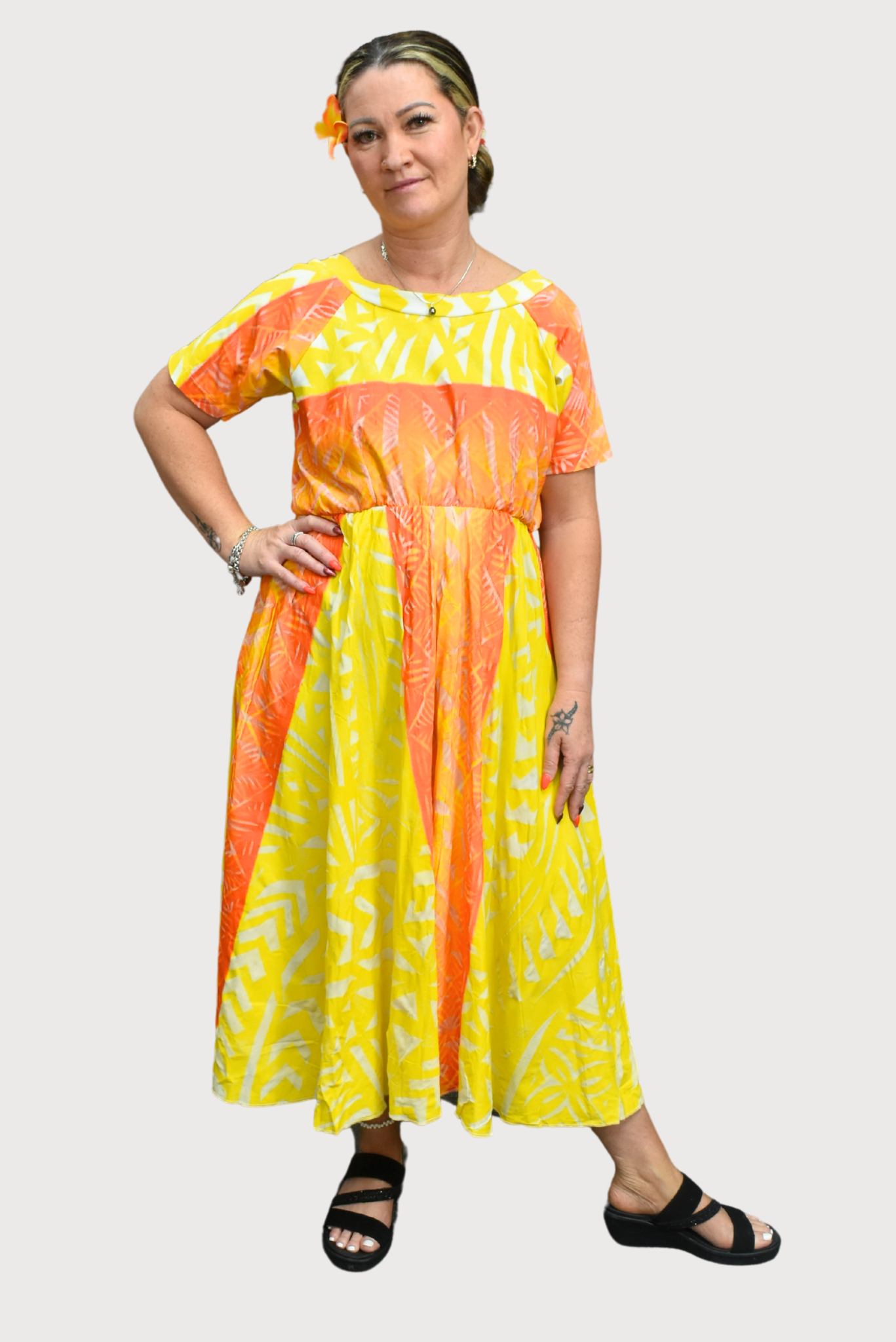 YELLOW & ORANGE HIGH WAISTED DRESS - SIZE