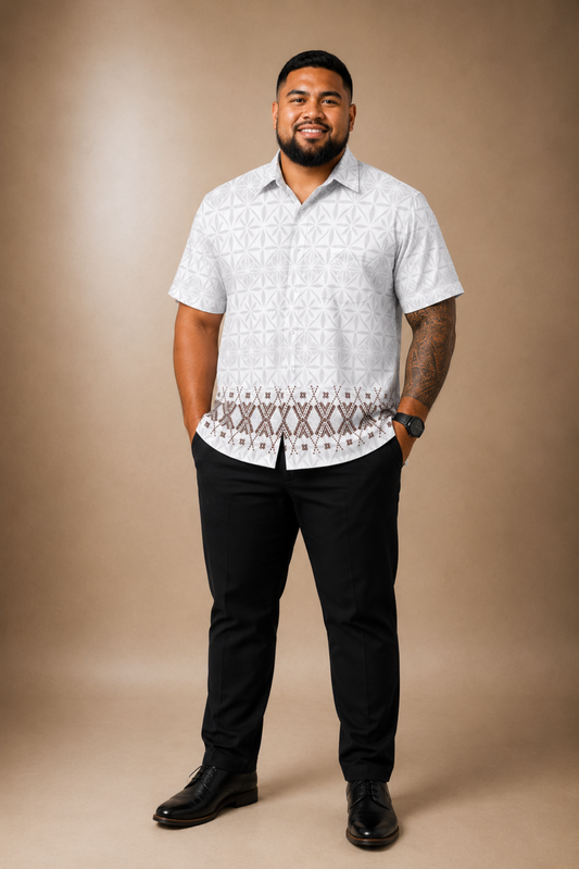 (PRE-ORDER) MENS COLLARED SHIRT - WHITE & GREY