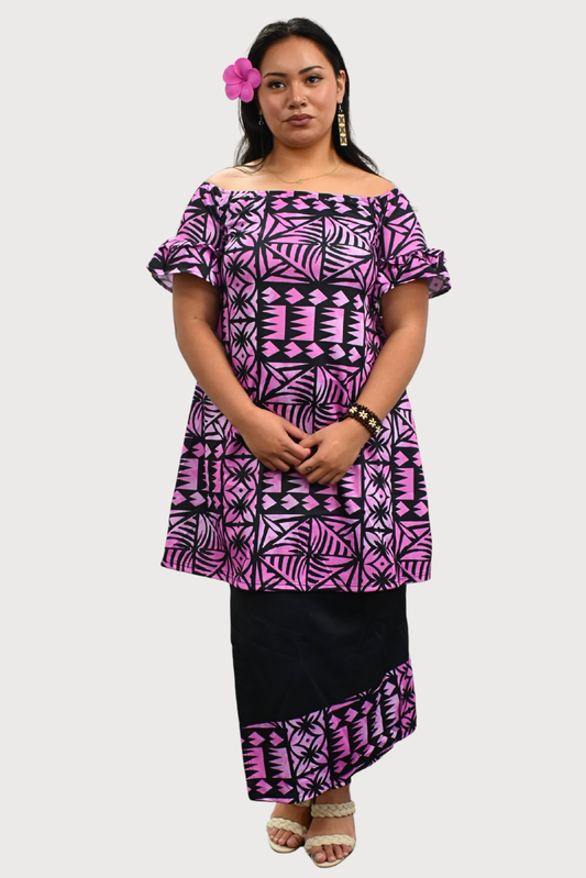 PULETASI - FLOWY FRILL SLEEVE TOP PULETASI - PURPLE & BLACK