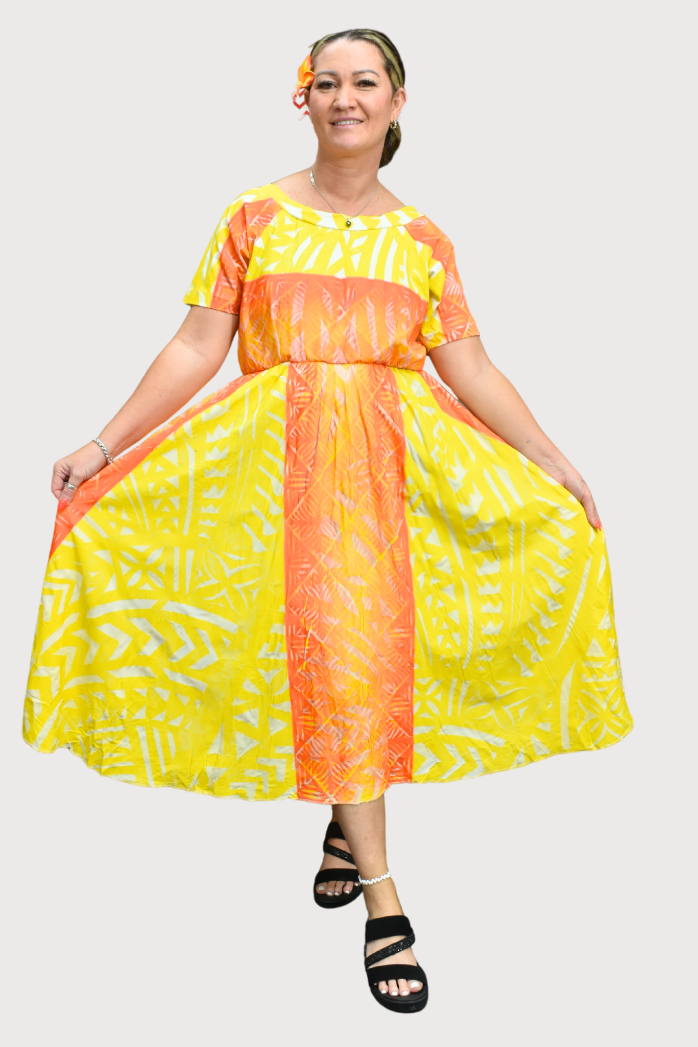 YELLOW & ORANGE HIGH WAISTED DRESS - SIZE