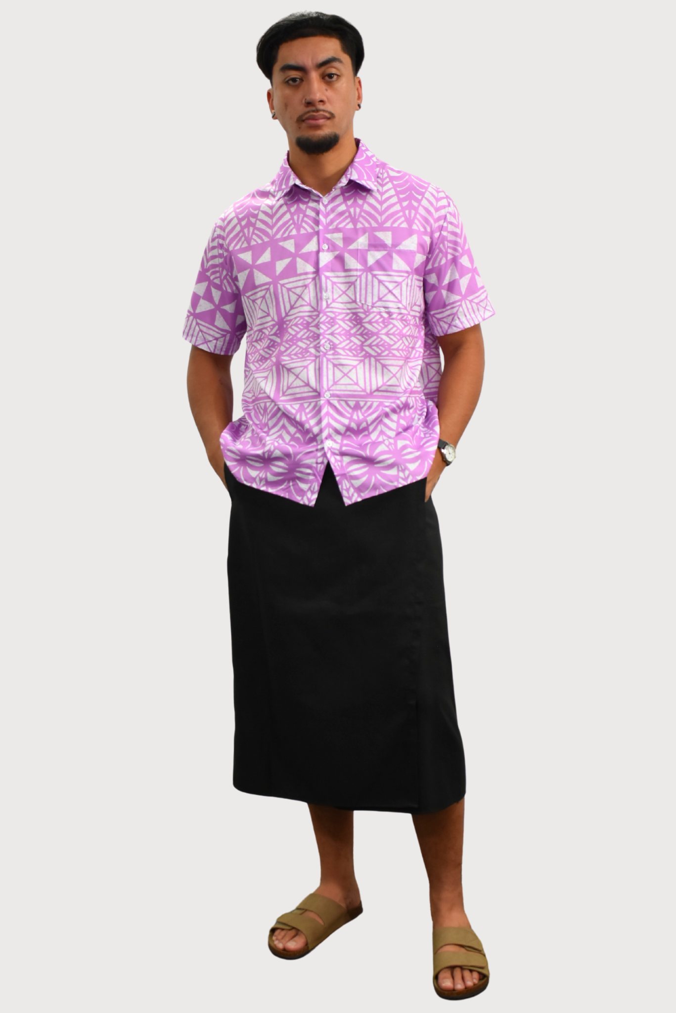 TUATUA SHIRT - COLLARED BUTTON UP - PURPLE & WHITE