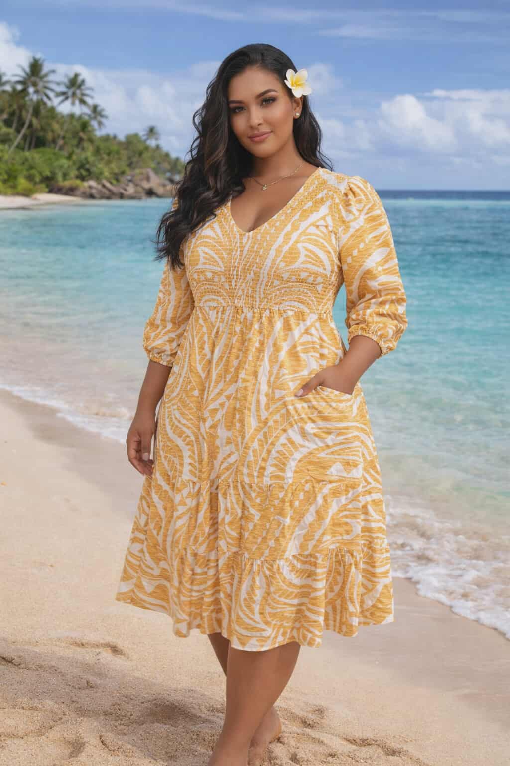 LYZA DRESS - MIDI DRESS - BISQUE & WHITE