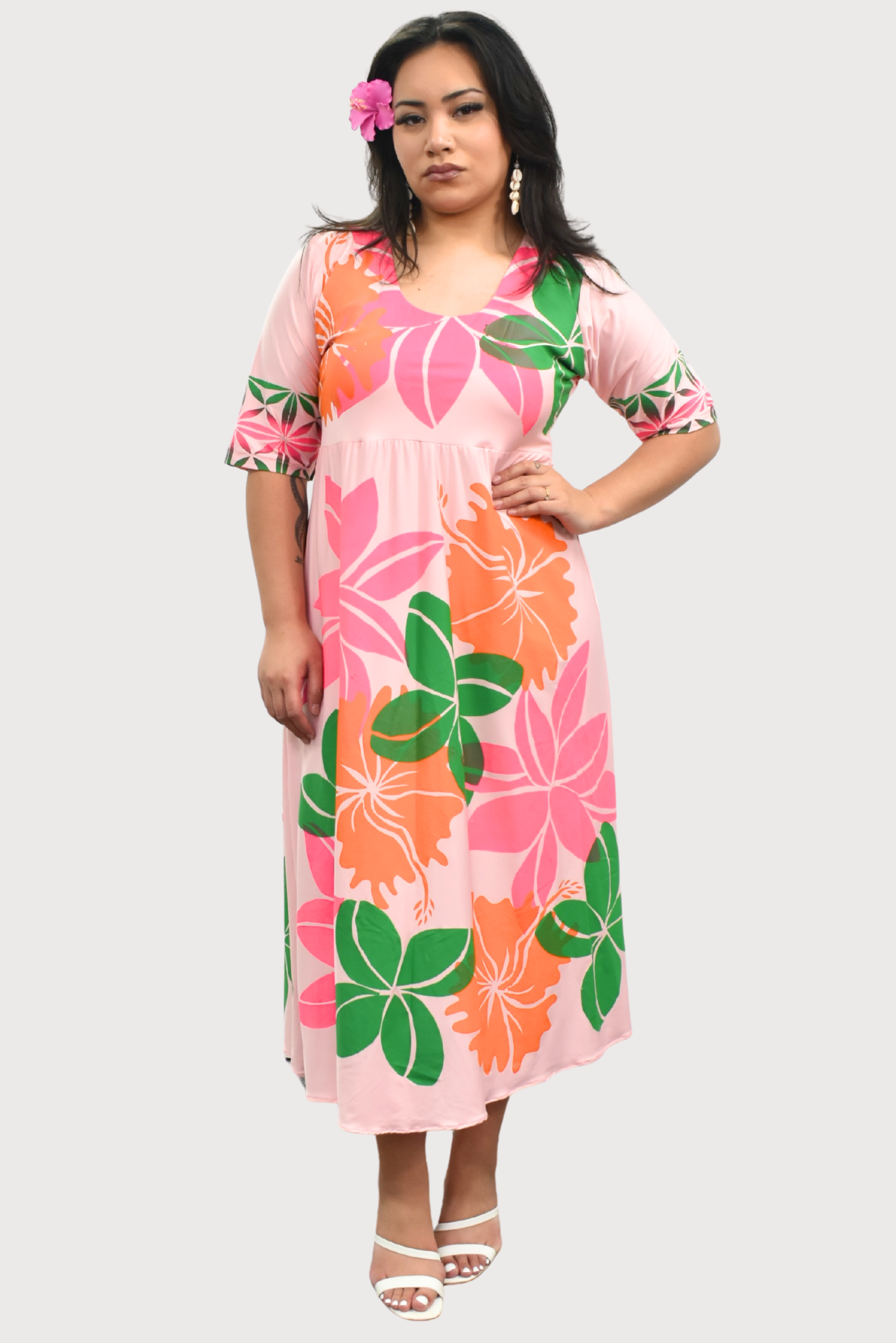 PINK FLORAL HIGHWAIST DRESS