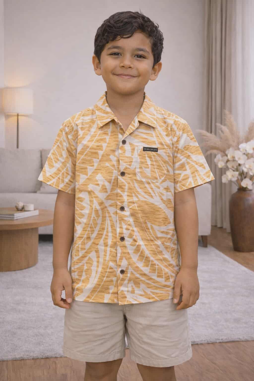 GARRY BOYS SHIRT - COLLARED SHIRT - BEIGE & WHITE