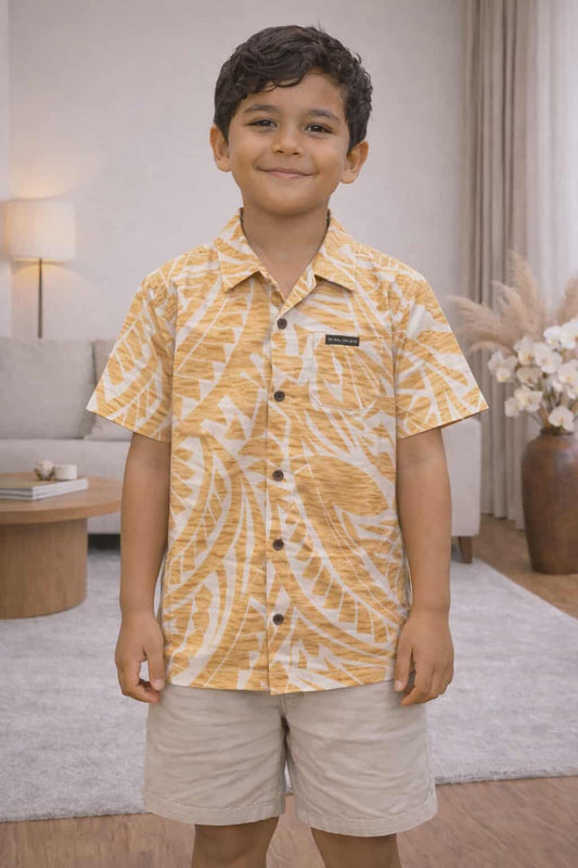GARRY BOYS SHIRT - COLLARED SHIRT - BEIGE & WHITE