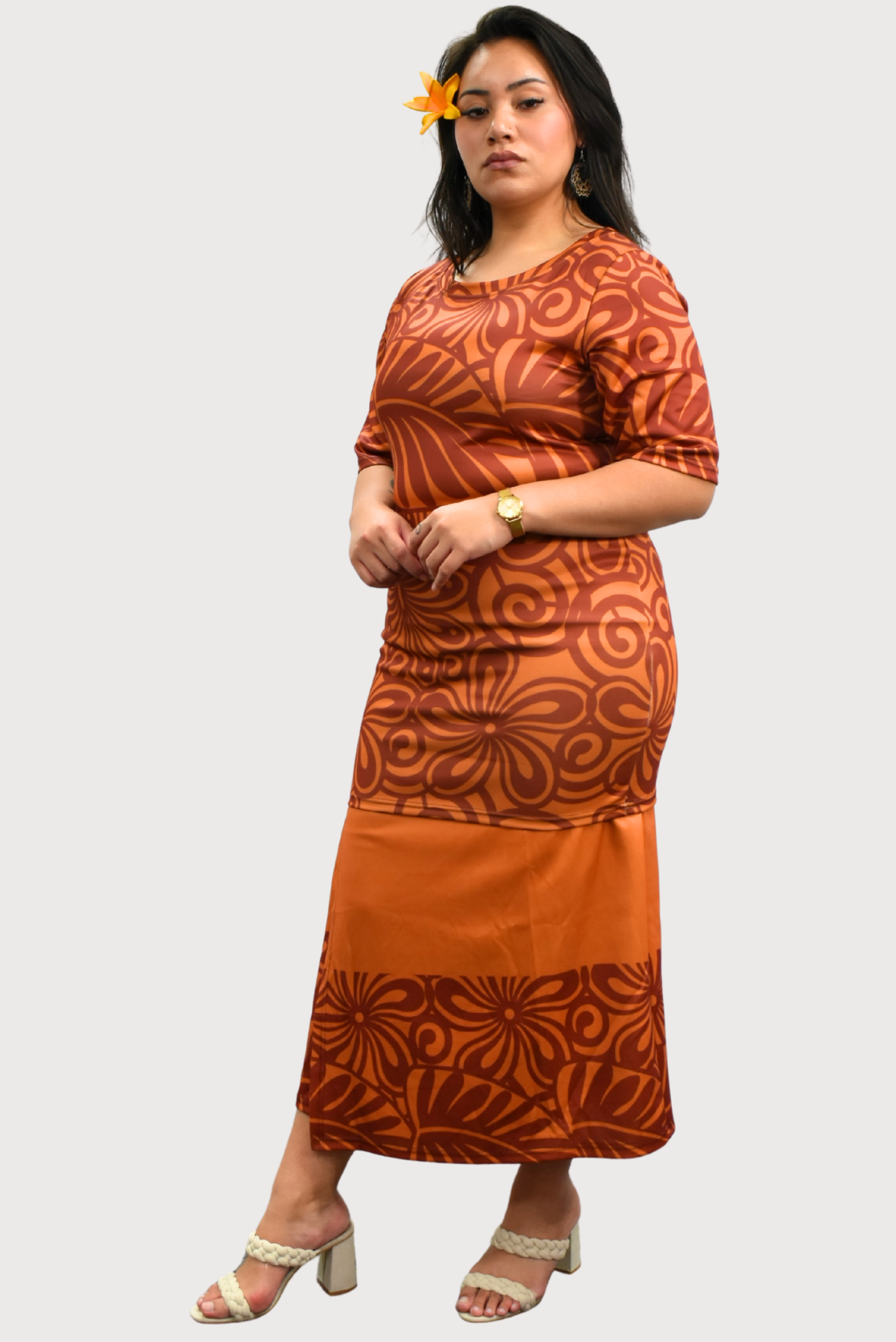 ELEI PULETASI - ROUND NECK PULETASI - TWO PIECE OUTFIT - BROWN