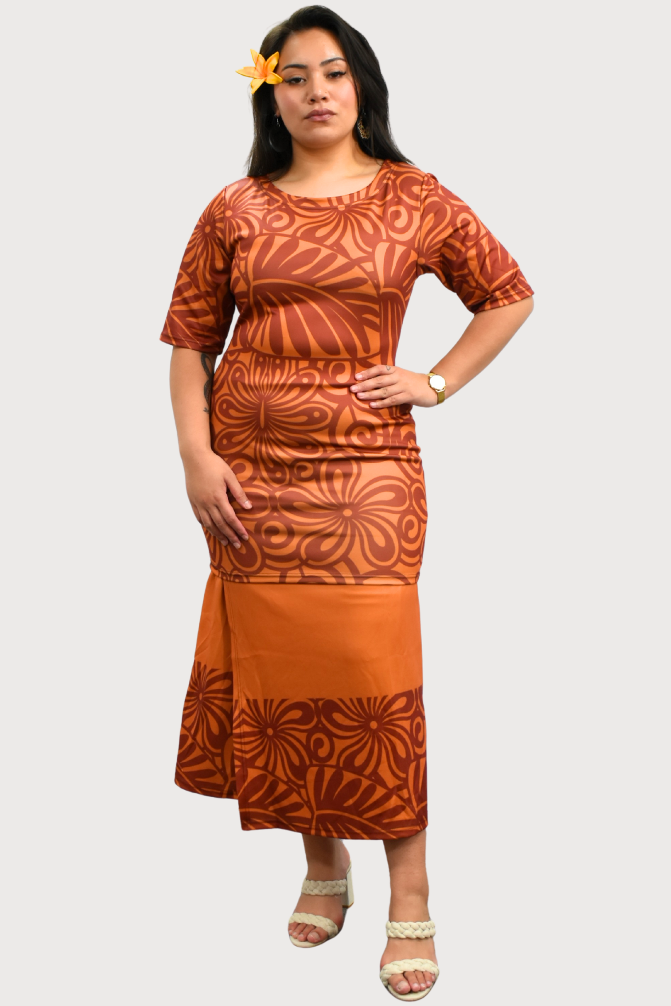 ELEI PULETASI - ROUND NECK PULETASI - TWO PIECE OUTFIT - BROWN