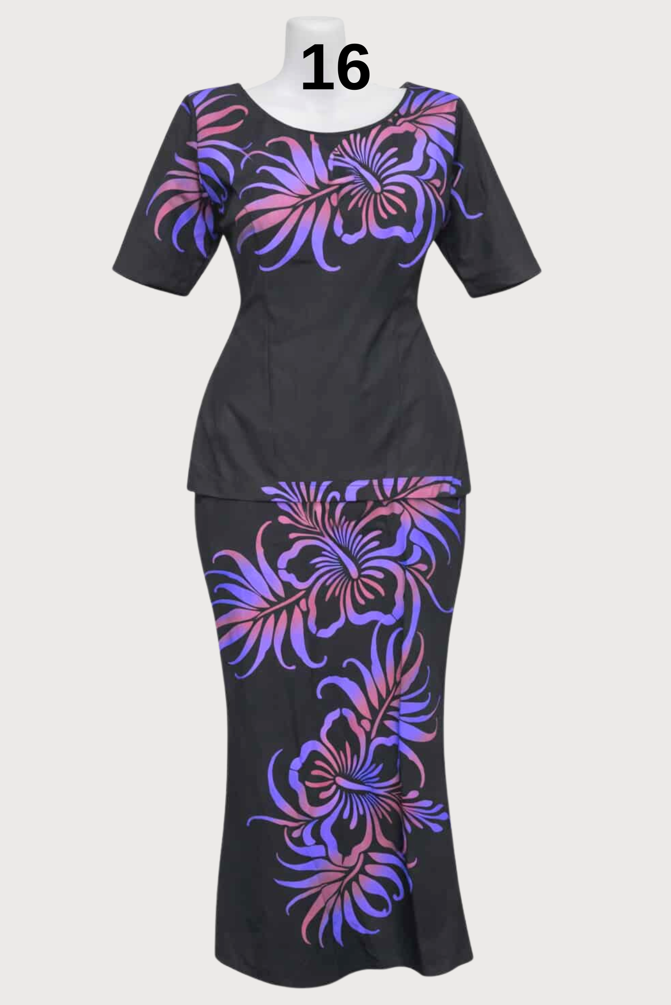 PURPLE & BLACK FLORAL PULETASI - SIZE 16