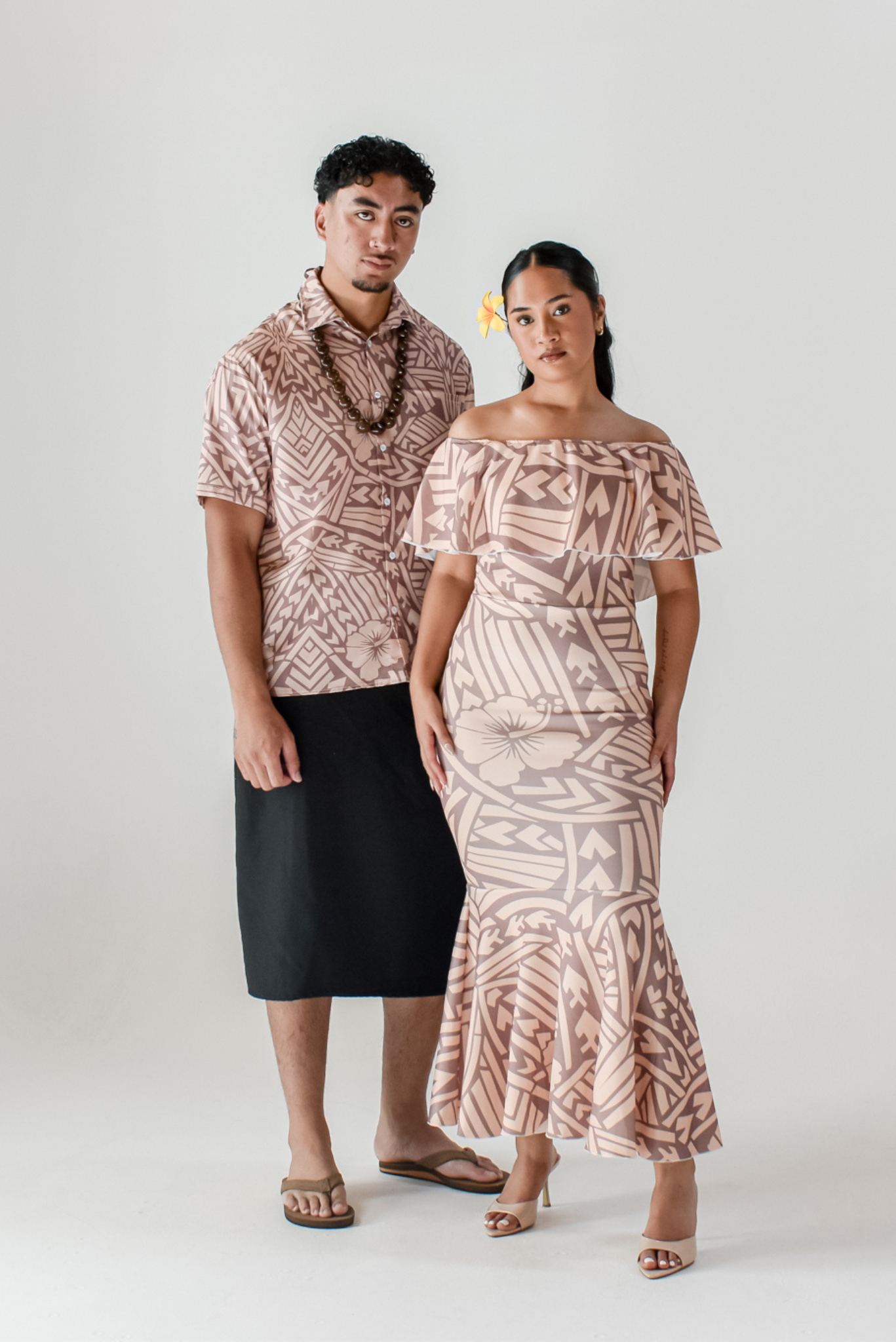(PRE-ORDER) LALOLANI DRESS - OFF SHOULDER FRILL MAXI - TAN BROWN