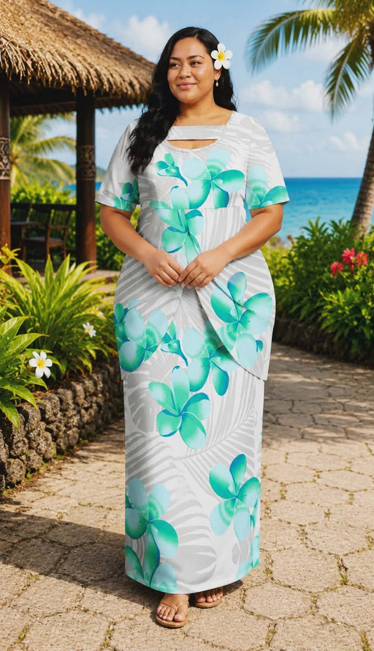 MONAH LAYERED PULETASI - FLORAL WHITE & GREEN