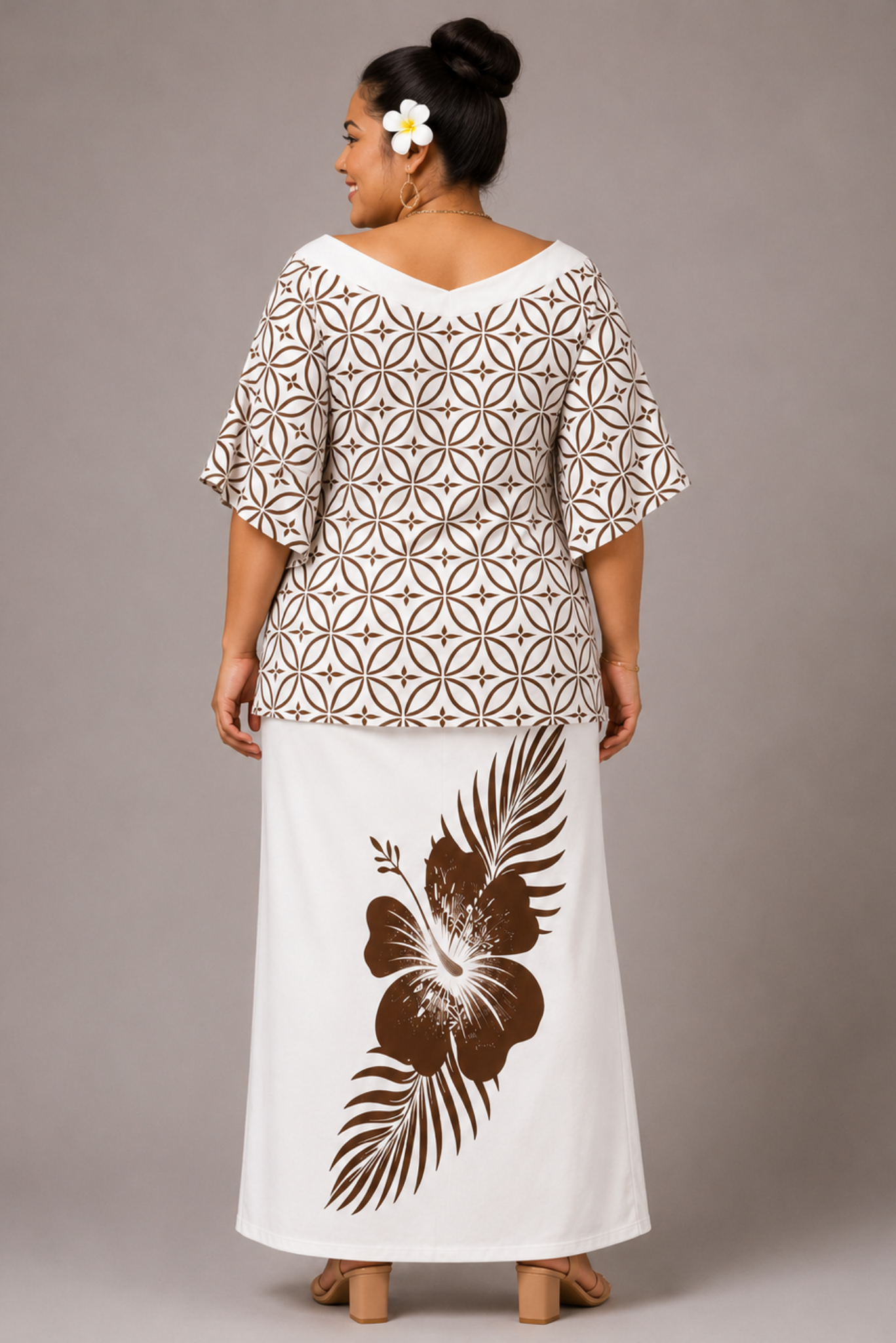 (PRE-ORDER) V-NECK PULETASI - BROWN & WHITE FLORAL
