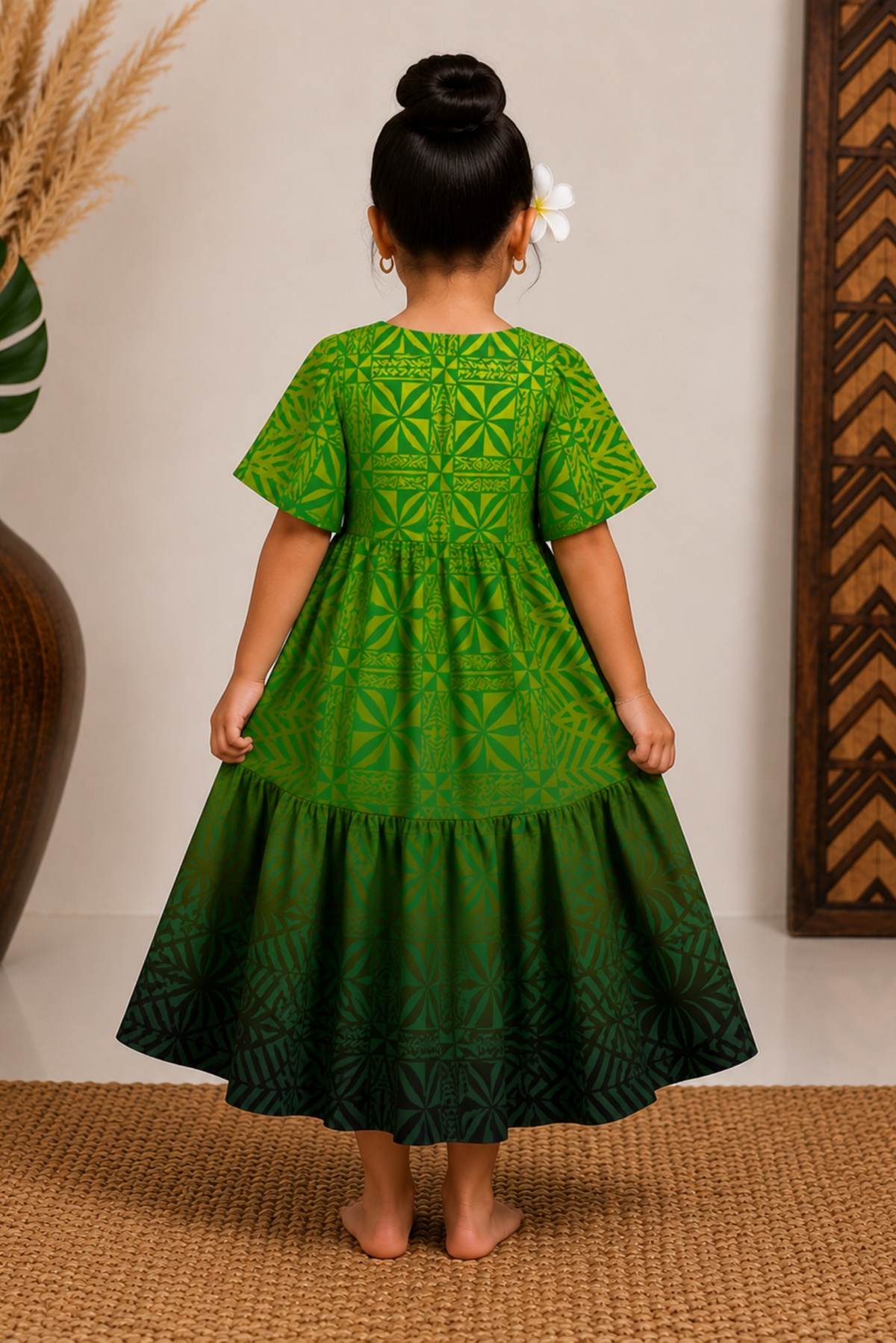 (PRE-ORDER) GIRLS DRESS - FLOWY DRESS - GREEN, YELLOW & BLACK