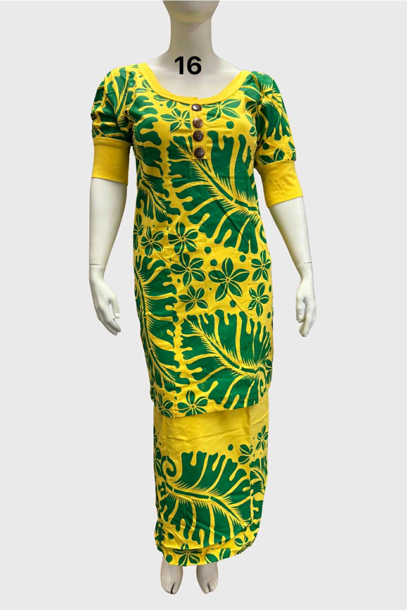 YELLOW & GREEN FLORAL PULETASI - SIZE 16