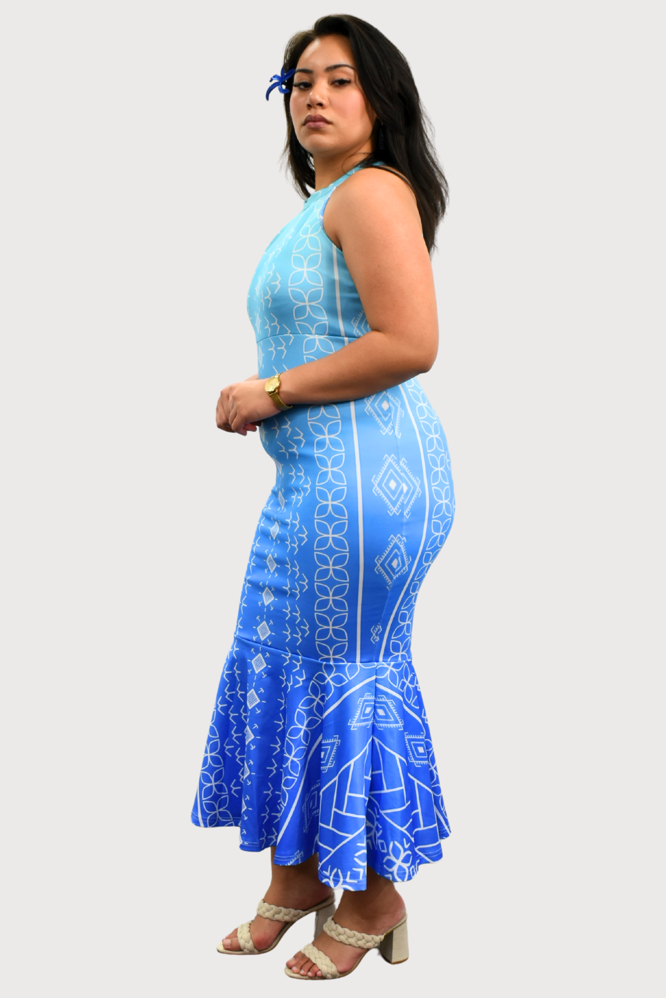 KAILANI DRESS - HALTER FLARE MAXI LENGTH - OMBRE BLUE