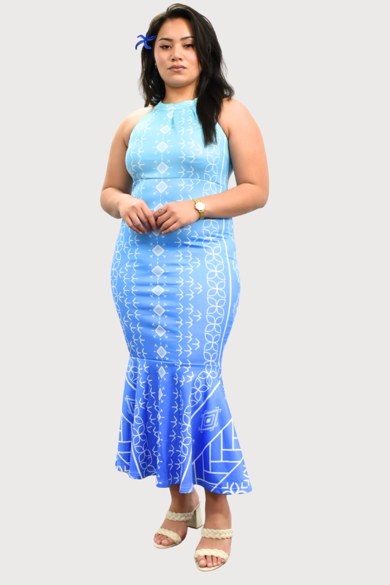 KAILANI DRESS - HALTER FLARE MAXI LENGTH - OMBRE BLUE