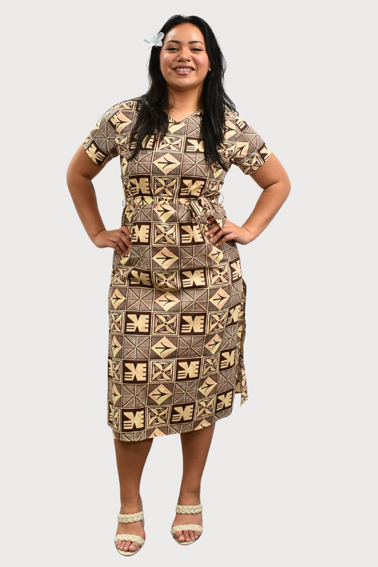ELENA DRESS - MIDI DRESS - BEIGE & BROWN
